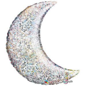 35" / 89cm Crescent Moon Holographic Silver Qualatex #50073