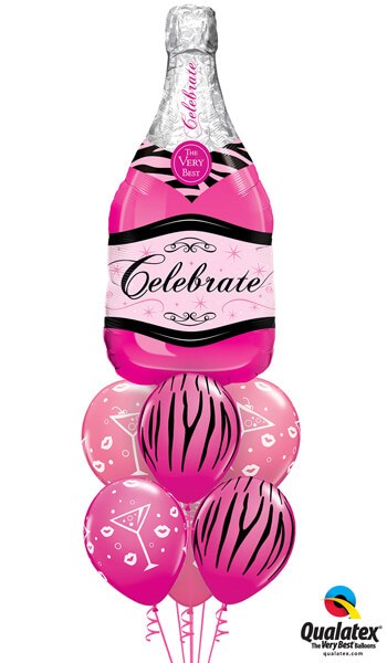 Bukiet 440# - 39" / 99cm Celebrate Pink Bubbly Wine Qualatex #15844, 12584_3, 19872_3