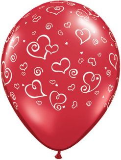 11" / 28cm Swirl Hearts Ruby Red Qualatex #11510-1