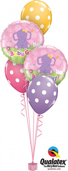 Bukiet 379 Baby Girl Elephant Qualatex #13929-2 14248-3