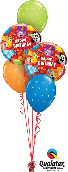 Bukiet 548 Happy Birthday Party Animals Qualatex #14182-2 18465-3