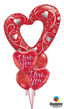 Bukiet 46 Hearts & Filigree Red Qualatex #16441 29133-2 40862-2