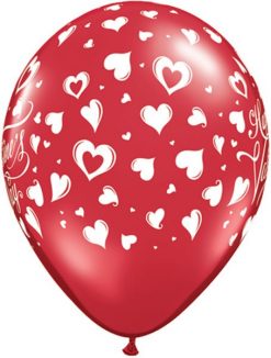 11" / 28cm Valentine's Classic Hearts Asst Onyx Black & Ruby Red Qualatex #23185-1