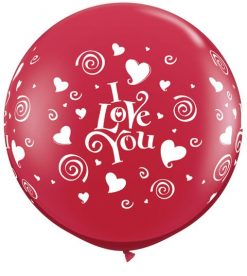 3' / 91cm I Love You Swirling Hearts Ruby Red Qualatex #28188-1