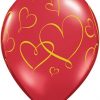 11" / 28cm Romantic Hearts Ruby Red Qualatex #40862-1