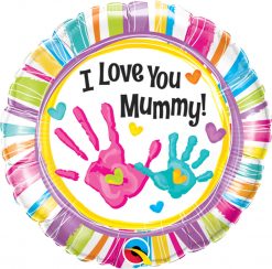 18" / 46cm I Love You Mummy Handprints Qualatex #90581