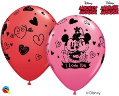 11" / 28cm Disney Mickey & Minnie I Love You Asst of Red, Rose Qualatex #23186-1