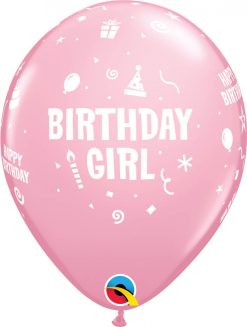 11" / 28cm 6szt Birthday Girl Pink Qualatex #17921