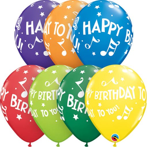 11" / 28cm Happy Birthday To You - Music Notes Carnival Asst Qualatex #18461-1