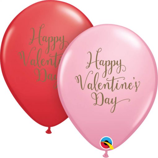 11" / 28cm Happy Valentine's Day Script Asst of Red, Pink Qualatex #48203-1