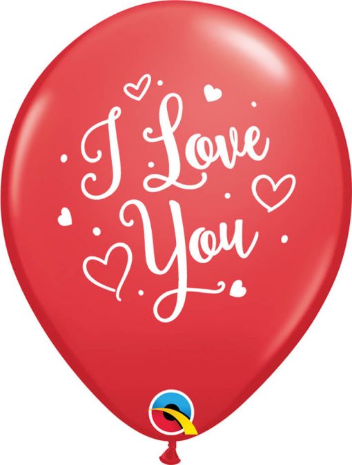 11" / 28cm I Love You Hearts Script Asst of Red, Rose Qualatex #57055-1