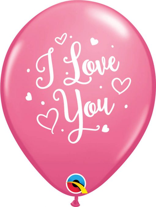 11" / 28cm I Love You Hearts Script Asst of Red, Rose Qualatex #57055-1