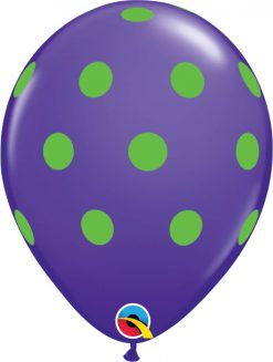 11" / 28cm Big Polka Dots Colorful Asst of Wild Berry, Lime Green, Yellow, Purple Violet, Caribbean Blue, Robin's Qualatex #10240-1