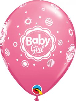 11" / 28cm 6szt Baby Girl Dots Rose Qualatex #17799