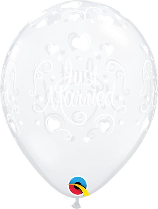 11" / 28cm Just Married Hearts Diamond Clear Qualatex #18652-1