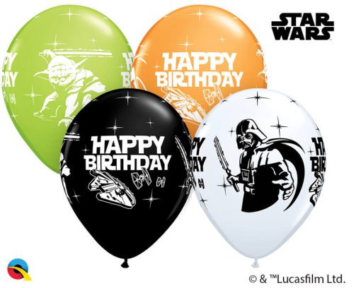 11" / 28cm Star Wars Birthday Asst of White, Lime Green, Onyx Black, Orange Qualatex #18669-1