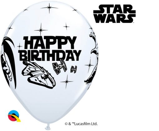 11" / 28cm Star Wars Birthday Asst of White, Lime Green, Onyx Black, Orange Qualatex #18669-1