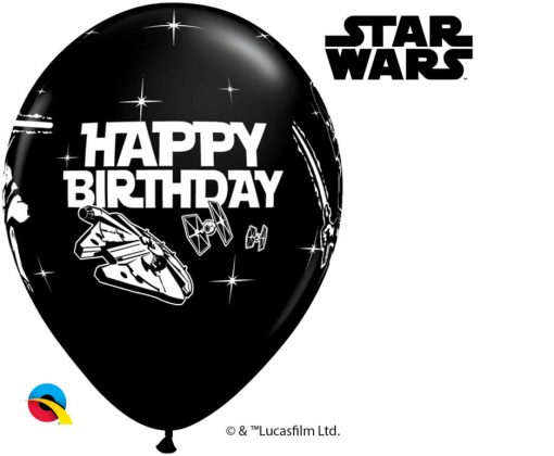 11" / 28cm Star Wars Birthday Asst of White, Lime Green, Onyx Black, Orange Qualatex #18669-1