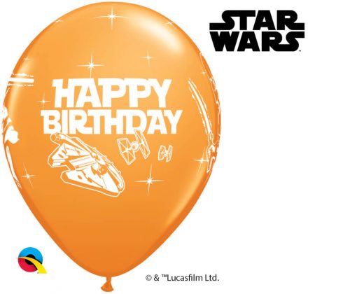 11" / 28cm Star Wars Birthday Asst of White, Lime Green, Onyx Black, Orange Qualatex #18669-1