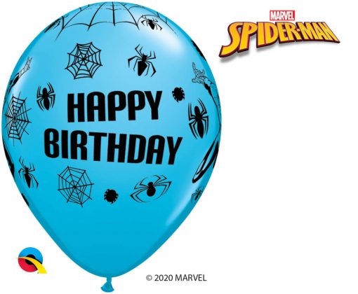 11" / 28cm MARVEL'S Spider-Man Birthday Asst of Red, White, Yellow, Robin's Egg Blue Qualatex #18672-1