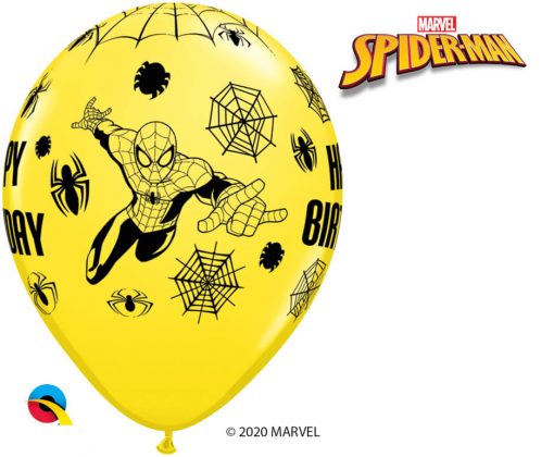 11" / 28cm MARVEL'S Spider-Man Birthday Asst of Red, White, Yellow, Robin's Egg Blue Qualatex #18672-1