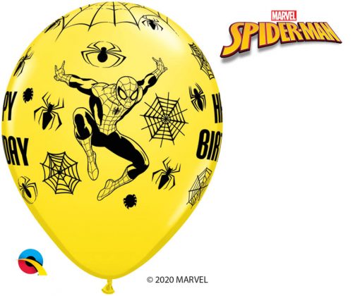 11" / 28cm MARVEL'S Spider-Man Birthday Asst of Red, White, Yellow, Robin's Egg Blue Qualatex #18672-1