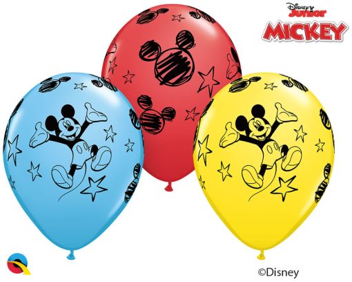 11" / 28cm Disney Mickey Asst of Red, Pale Blue, Yellow Qualatex #18688-1