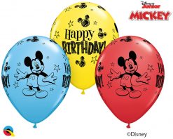 11" / 28cm Disney Mickey Mouse Birthday Asst of Red, Pale Blue, Yellow Qualatex #18704-1