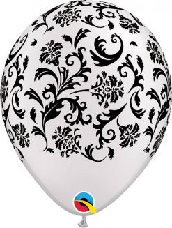 11" / 28cm Damask Print Asst of Pearl White, Pearl Onyx Black Qualatex #31471-1