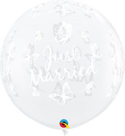 3' / 91cm Just Married Butterflies-A-Round Diamond Clear Qualatex #31563-1