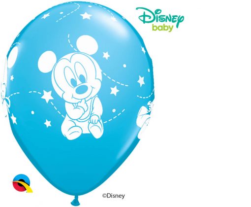 11" / 28cm Disney Mickey Mouse Baby Stars Asst of Pale Blue, Robin's Egg Blue Qualatex #42839-1