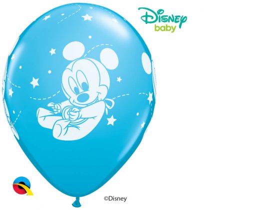 11" / 28cm Disney Mickey Mouse Baby Stars Asst of Pale Blue, Robin's Egg Blue Qualatex #42839-1