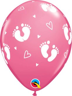 11" / 28cm Baby Footprints & Hearts Rose Qualatex #44793-1