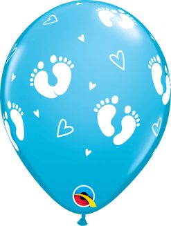 11" / 28cm Baby Footprints & Hearts Robin's Egg Blue Qualatex #44794-1