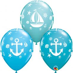 11" / 28cm Nautical Sailboat & Anchor Asst of Tropical Teal, Caribbean Blue, Robin's Egg Blue Qualatex #44796-1