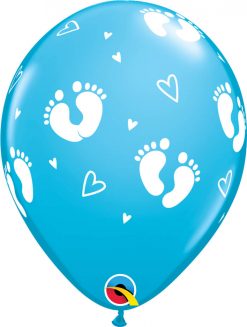 11" / 28cm 6szt Baby Footprints & Hearts Robin's Egg Blue Qualatex #45652