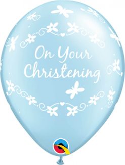 11" / 28cm Christening Butterflies Pearl Light Blue Qualatex #46227-1