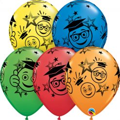 11" / 28cm Graduation Smileys Asst of Red, Yellow, Spring Green, Dark Blue, Orange Qualatex #48367-1