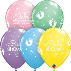 11" / 28cm Baby Shower Footprints & Hearts Pastel Asst Qualatex #54163-1