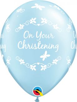 11" / 28cm 6szt Christening Butterflies Pearl Light Blue Qualatex #57176