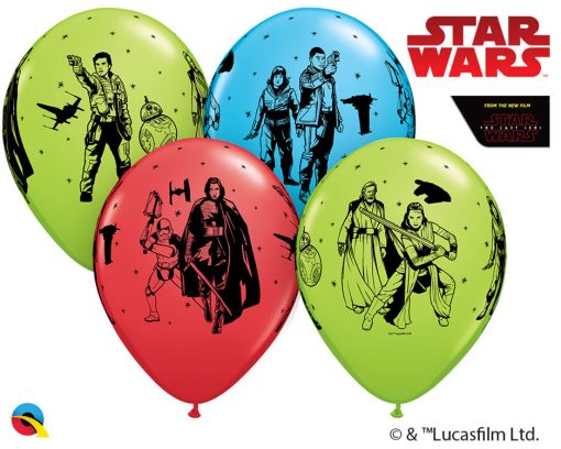 12" / 30cm 6szt Star Wars: The Last Jedi Asst of Red, Lime Green, Robin's Egg Blue Qualatex #57625