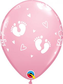 11" / 28cm Baby Shower Footprints & Hearts Pink Qualatex #58370-1