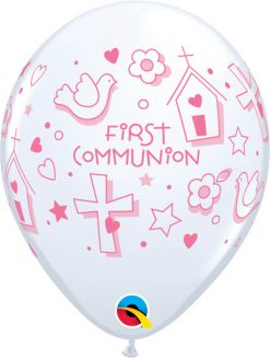 11" / 28cm First Communion Symbols - Girl White Qualatex #60985-1