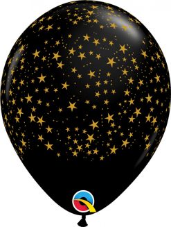 11" / 28cm Stars-a-Round Onyx Black w/Gold Ink Qualatex #80596-1