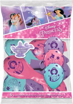 12" / 30cm 6szt Disney Princess Jasmine Asst of Spring Lilac, Caribbean Blue, Rose Qualatex #89237