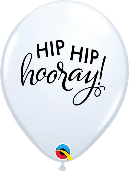 11" / 28cm Simply Hip Hip Hooray White Qualatex #90995-1