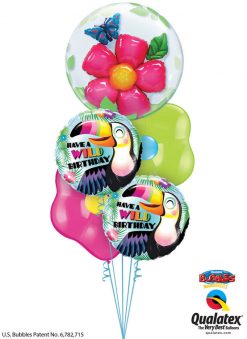 Bukiet 1198 Birthday Toucans, Flowers, & Butterflies Qualatex #68806 78660-2 87171-2 34440-2