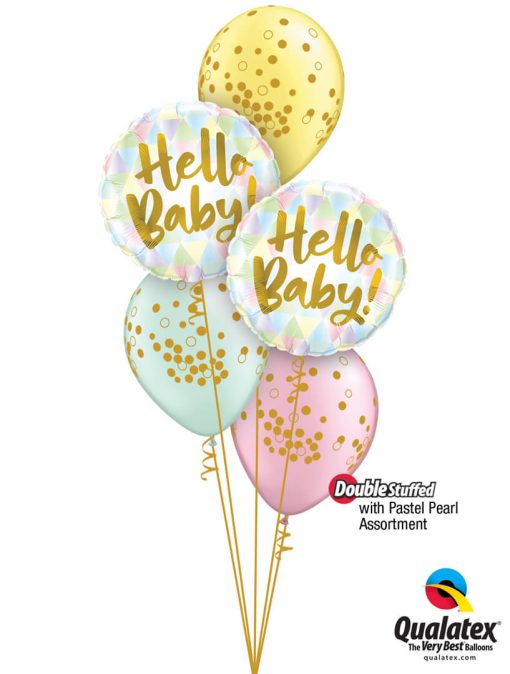 Bukiet 1287 Hello, Baby! Pastel Pearl Confetti Dots Qualatex #88007-2 56844-3 43755-3